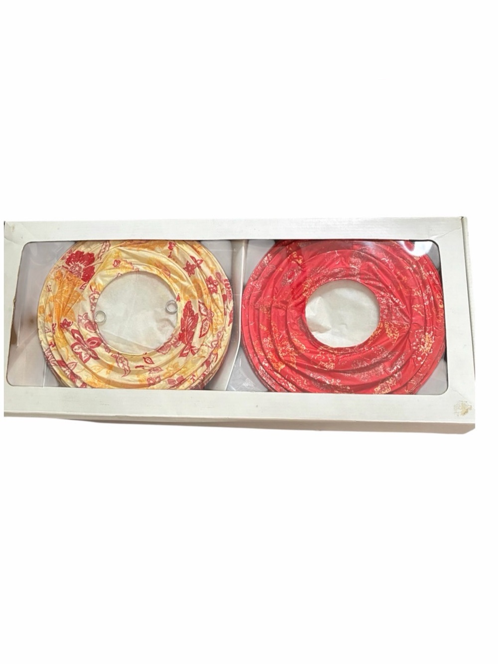 Set of 10 Collapsible Lanterns 8 Inch Red & Yellow w String of Lights Plug In